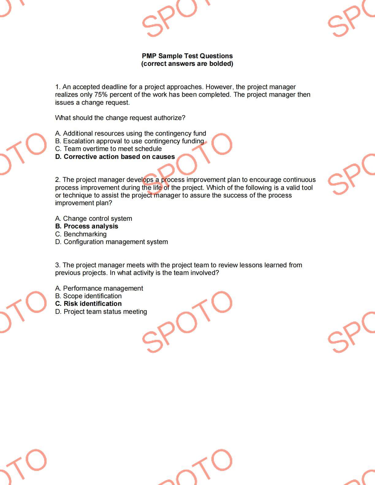 Project Management Professional Sample Questions